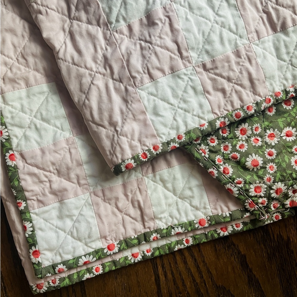 Charming Floral Quilt - Soft Pink and Green - Baby Quilt - Toddler Blanket